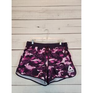 Reebok Women's Purple Pink Camo High‎ Rise Stretch Athletic Shorts Size Large